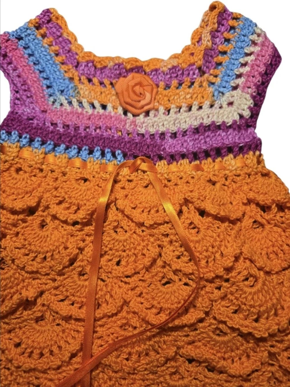 Handmade Crochet Multi-Color Baby Girl Frock - 3-6 Months